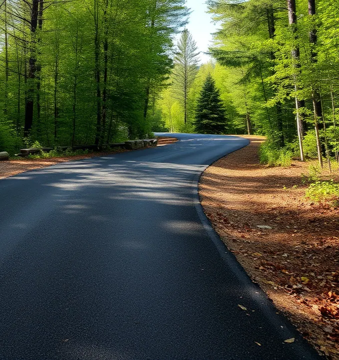 Freshly paved blacktop driveway in the North Country